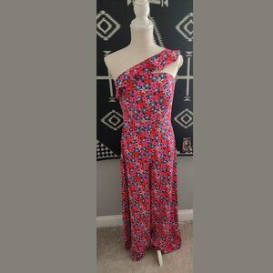 Molly Bracken Floral Print Ruffle One Shoulder Wide Leg Jumpsuit